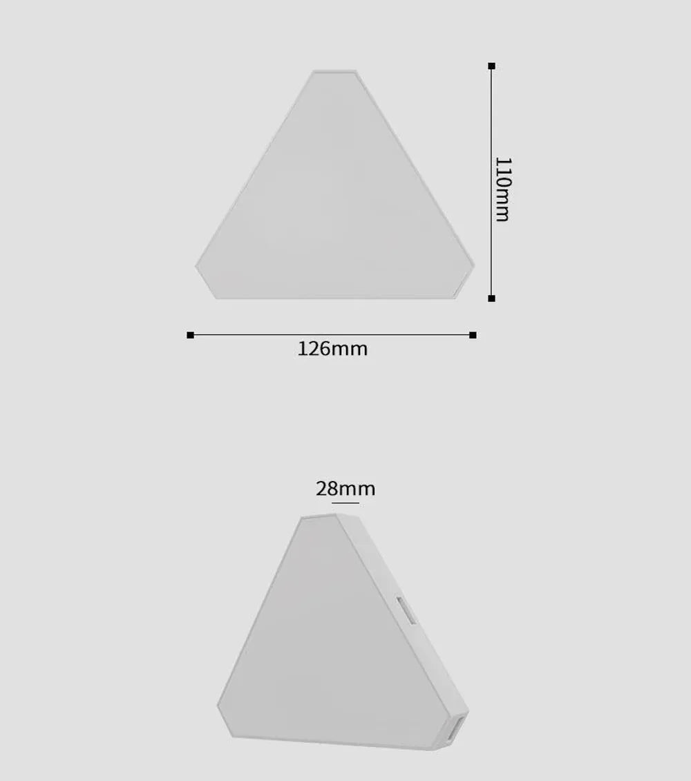 Luz LED RGB Quantum - Para Parede, Triangular, Sincronização com Música, Controlo por App e Voz Luz LED RGB Quantum - Para Parede, Triangular, Sincronização com Música, Controlo por App e Voz